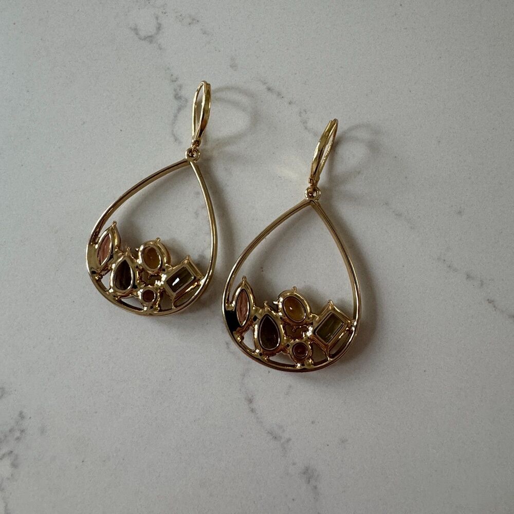 2 Anne Klein Gold-Tone Dangle Earrings – Teardrop Gem Cluster & Lavender Glass - Picture 6 of 14